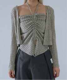 ribbed ruched cami & cardigan set