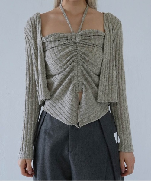 Uenui（ウニュイ）の「ribbed ruched cami & cardigan set（カーディガン/ボレロ・レディース・グレー/ネイビー/ピンク・FREE）」の3枚目の写真