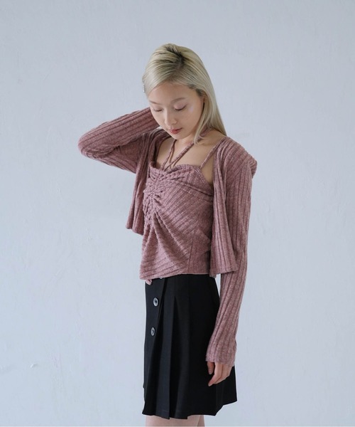 Uenui（ウニュイ）の「ribbed ruched cami & cardigan set（カーディガン/ボレロ・レディース・グレー/ネイビー/ピンク・FREE）」の5枚目の写真
