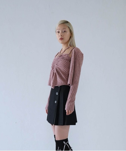 Uenui（ウニュイ）の「ribbed ruched cami & cardigan set（カーディガン/ボレロ・レディース・グレー/ネイビー/ピンク・FREE）」の7枚目の写真