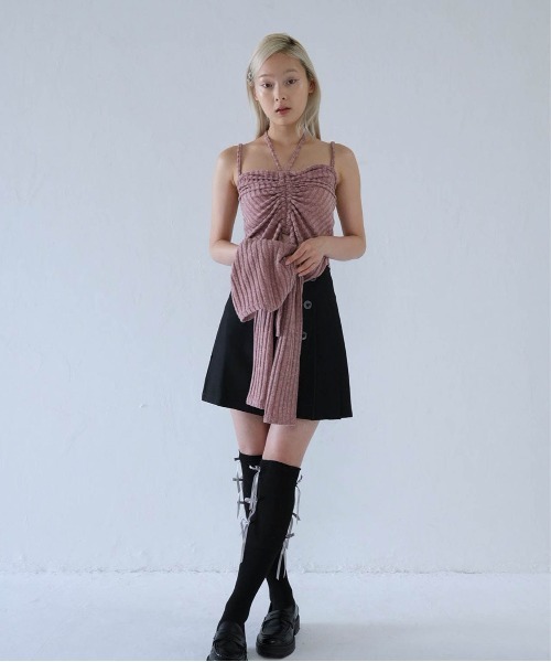 Uenui（ウニュイ）の「ribbed ruched cami & cardigan set（カーディガン/ボレロ・レディース・グレー/ネイビー/ピンク・FREE）」の8枚目の写真