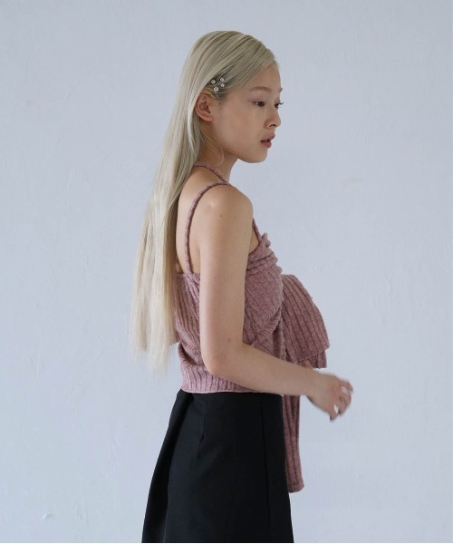Uenui（ウニュイ）の「ribbed ruched cami & cardigan set（カーディガン/ボレロ・レディース・グレー/ネイビー/ピンク・FREE）」の6枚目の写真