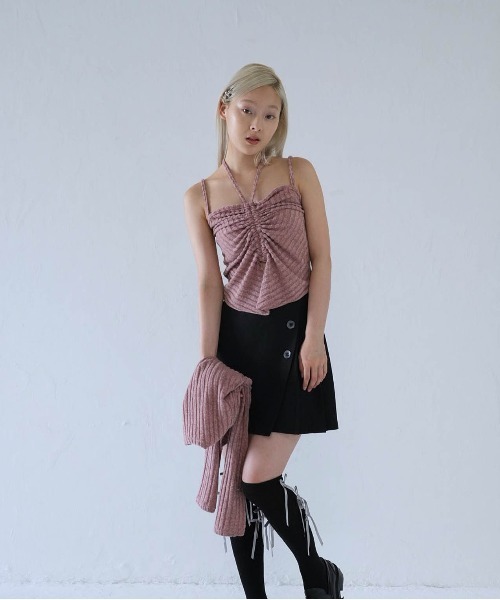Uenui（ウニュイ）の「ribbed ruched cami & cardigan set（カーディガン/ボレロ・レディース・グレー/ネイビー/ピンク・FREE）」の9枚目の写真
