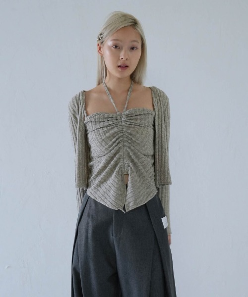Uenui（ウニュイ）の「ribbed ruched cami & cardigan set（カーディガン/ボレロ・レディース・グレー/ネイビー/ピンク・FREE）」の10枚目の写真