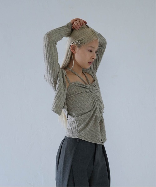 Uenui（ウニュイ）の「ribbed ruched cami & cardigan set（カーディガン/ボレロ・レディース・グレー/ネイビー/ピンク・FREE）」の11枚目の写真