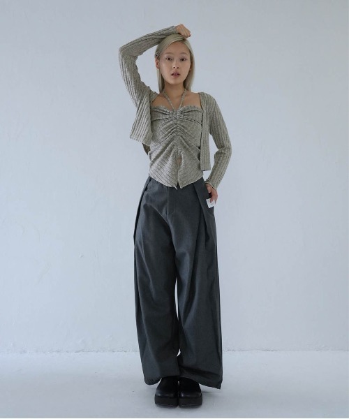Uenui（ウニュイ）の「ribbed ruched cami & cardigan set（カーディガン/ボレロ・レディース・グレー/ネイビー/ピンク・FREE）」の21枚目の写真