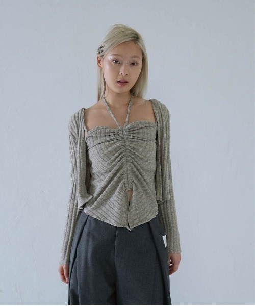 Uenui（ウニュイ）の「ribbed ruched cami & cardigan set（カーディガン/ボレロ・レディース・グレー/ネイビー/ピンク・FREE）」の12枚目の写真