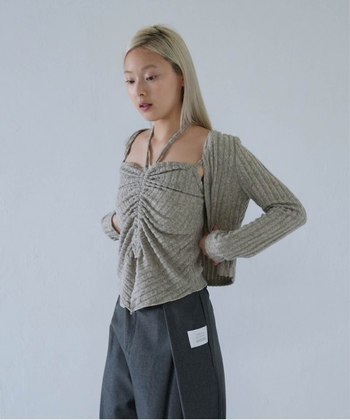 Uenui（ウニュイ）の「ribbed ruched cami & cardigan set（カーディガン/ボレロ・レディース・グレー/ネイビー/ピンク・FREE）」の13枚目の写真