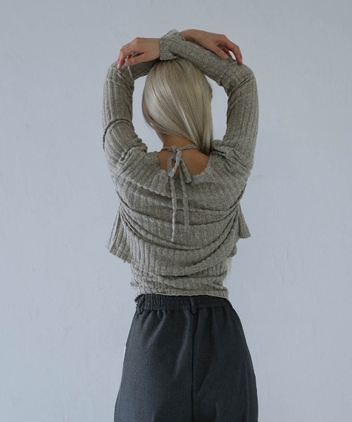 Uenui（ウニュイ）の「ribbed ruched cami & cardigan set（カーディガン/ボレロ・レディース・グレー/ネイビー/ピンク・FREE）」の14枚目の写真