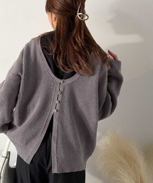 《marina×クラシカルエルフコラボ》ヘルシーな肌見せで上品さを演出♪2way仕様の万能深Uニットカーディガン