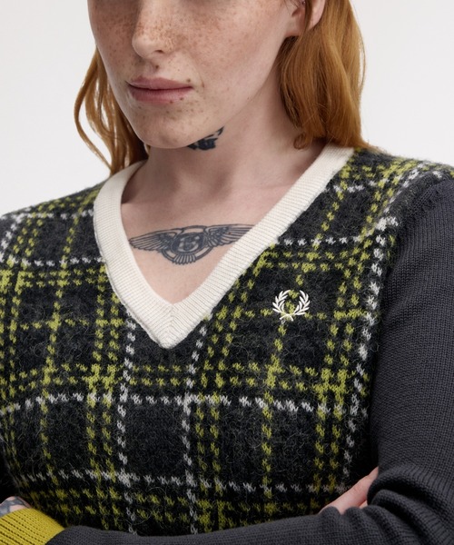 フレッドペリー　Tartan Panel Jumper 長袖ニット 先行予約受付中／Tartan Panel Jumper／タータンチェックパネルニット