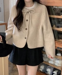 リボンネックボタンショートコート