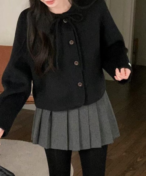 semplice（センプリチェ）の「リボンネックボタンショートコート（その他アウター・レディース・ベージュ/ブラック・F）」の3枚目の写真