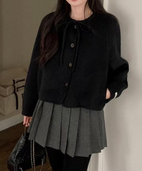 semplice（センプリチェ）の「リボンネックボタンショートコート（その他アウター・レディース・ベージュ/ブラック・F）」の5枚目の写真