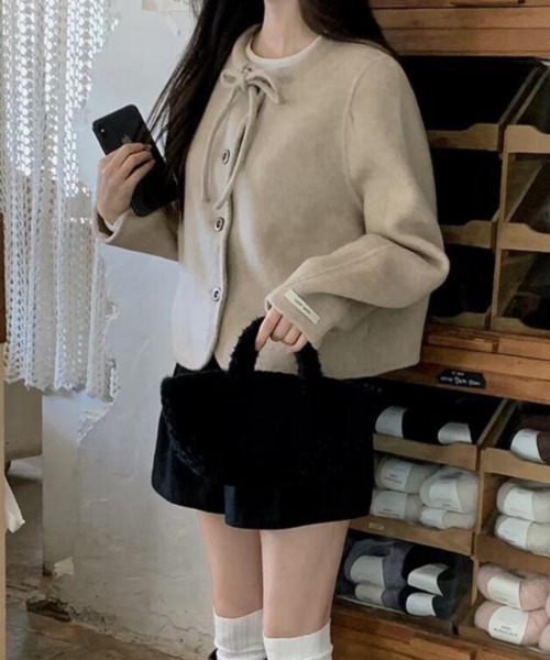 semplice（センプリチェ）の「リボンネックボタンショートコート（その他アウター・レディース・ベージュ/ブラック・F）」の18枚目の写真