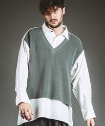 【NO ID.】Docking Knit Big Shirt / ドッキング ニット ビッグ シャツ