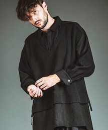 【NO ID.】Docking Knit Big Shirt / ドッキング ニット ビッグ シャツ