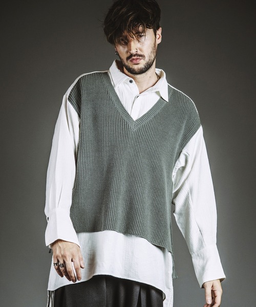 NO ID.（ノーアイディ）の「【NO ID.】Docking Knit Big Shirt / ドッキング ニット ビッグ シャツ（シャツ/ブラウス・メンズ・ブラック/ホワイト・ONE SIZE）」の13枚目の写真