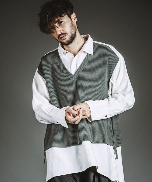 NO ID.（ノーアイディ）の「【NO ID.】Docking Knit Big Shirt / ドッキング ニット ビッグ シャツ（シャツ/ブラウス・メンズ・ブラック/ホワイト・ONE SIZE）」の16枚目の写真