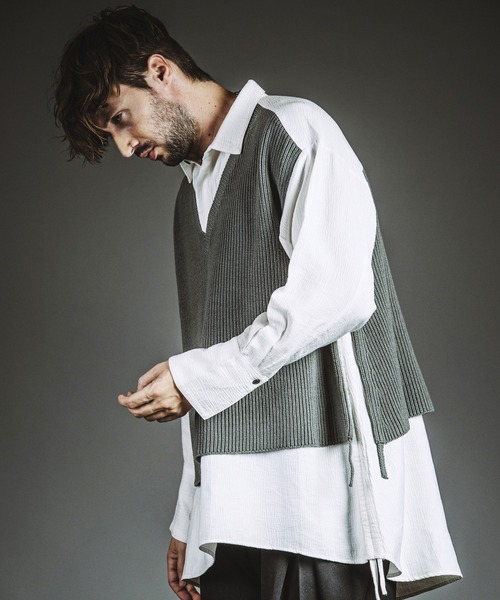 NO ID.（ノーアイディ）の「【NO ID.】Docking Knit Big Shirt / ドッキング ニット ビッグ シャツ（シャツ/ブラウス・メンズ・ブラック/ホワイト・ONE SIZE）」の17枚目の写真