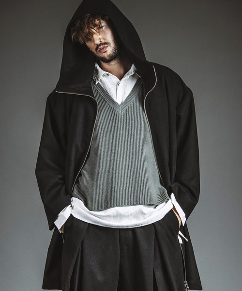 NO ID.（ノーアイディ）の「【NO ID.】Docking Knit Big Shirt / ドッキング ニット ビッグ シャツ（シャツ/ブラウス・メンズ・ブラック/ホワイト・ONE SIZE）」の19枚目の写真