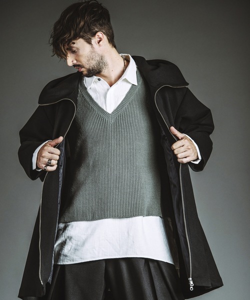 セール】【NO ID.】Docking Knit Big Shirt / ドッキング ニット