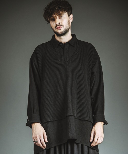 NO ID.（ノーアイディ）の「【NO ID.】Docking Knit Big Shirt / ドッキング ニット ビッグ シャツ（シャツ/ブラウス・メンズ・ブラック/ホワイト・ONE SIZE）」の22枚目の写真