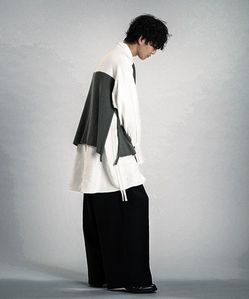 NO ID.（ノーアイディ）の「【NO ID.】Docking Knit Big Shirt / ドッキング ニット ビッグ シャツ（シャツ/ブラウス・メンズ・ブラック/ホワイト・ONE SIZE）」の5枚目の写真