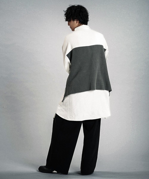 NO ID.（ノーアイディ）の「【NO ID.】Docking Knit Big Shirt / ドッキング ニット ビッグ シャツ（シャツ/ブラウス・メンズ・ブラック/ホワイト・ONE SIZE）」の7枚目の写真