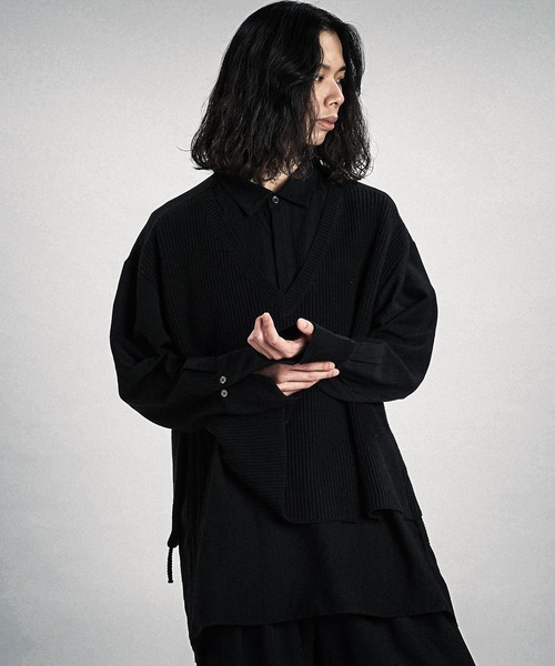 NO ID.（ノーアイディ）の「【NO ID.】Docking Knit Big Shirt / ドッキング ニット ビッグ シャツ（シャツ/ブラウス・メンズ・ブラック/ホワイト・ONE SIZE）」の8枚目の写真