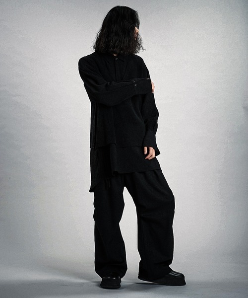 NO ID.（ノーアイディ）の「【NO ID.】Docking Knit Big Shirt / ドッキング ニット ビッグ シャツ（シャツ/ブラウス・メンズ・ブラック/ホワイト・ONE SIZE）」の10枚目の写真