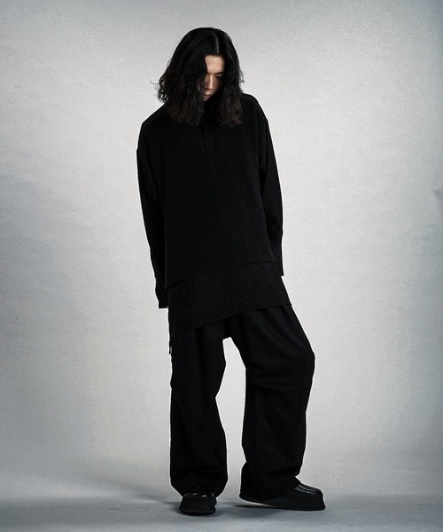 NO ID.（ノーアイディ）の「【NO ID.】Docking Knit Big Shirt / ドッキング ニット ビッグ シャツ（シャツ/ブラウス・メンズ・ブラック/ホワイト・ONE SIZE）」の11枚目の写真