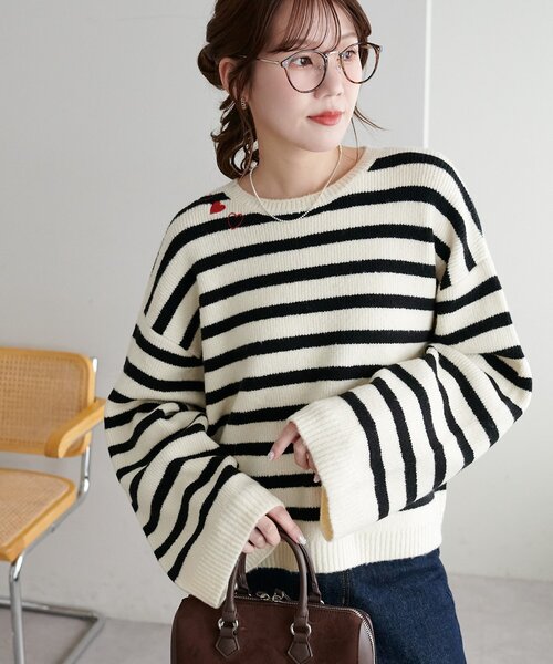 WEB限定】首元ハート刺繍ニット（ニット/セーター）｜DISCOAT（ディス