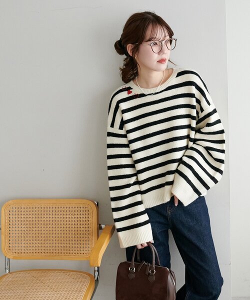 WEB限定】首元ハート刺繍ニット（ニット/セーター）｜DISCOAT（ディス