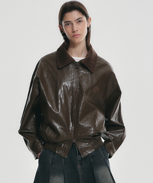 NICK&NICOLE(ニックアンドニコール)の「NICOLE OVER FIT LEATHER JUMPER_BROWN(ライダースジャケット・レディース・その他・FREE)」の1枚目の写真