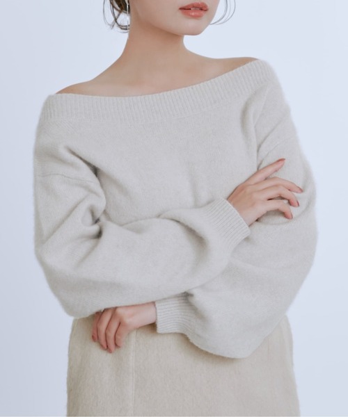 フォックスアンゴラ2wayネックニット 【低身長・小柄女性】（ニット