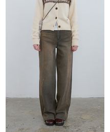 Scratched Wide Jeans Charcoal Brown
