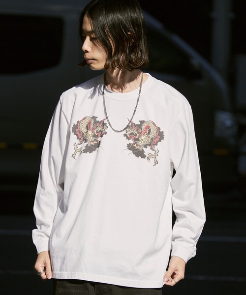 LONELY/論理（ロンリー）の「LONELY(論理)/ロンリー"ORIENTAL龍" HEAVY OZ LONG SLEEVE 6.6OZ ベビーウェイト ロンT（Tシャツ/カットソー・メンズ・ホワイト/ブラック・L/XL/XXL）」の2枚目の写真
