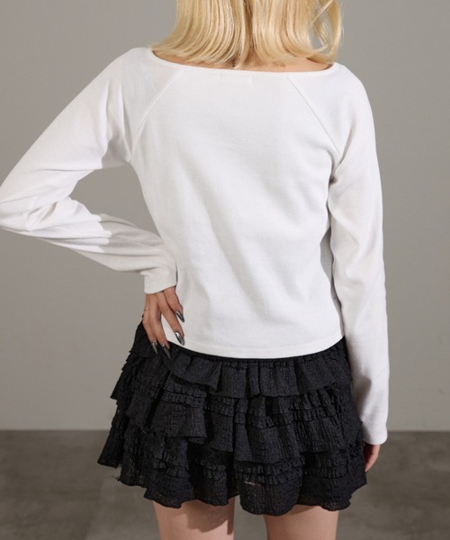 apres jour mignon(アプレジュールミニョン)の「カップ付きレースヘンリーネックトップス(Tシャツ/カットソー・レディース・オフホワイト/杢グレー/ブラック/ボルドー・LARGE/フリー)」の13枚目の写真