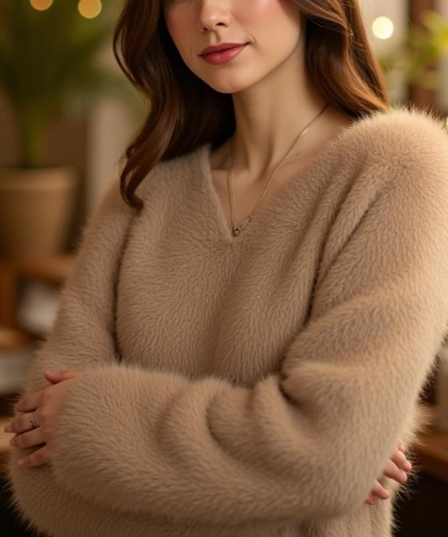 cammie（キャミー）の「Ｖネックシャギーニット（ニット/セーター・レディース・ピンク/ベージュ/ホワイト・F）」の9枚目の写真