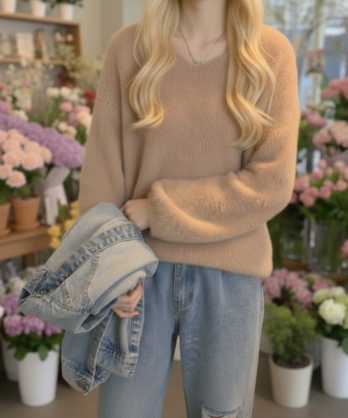cammie（キャミー）の「Ｖネックシャギーニット（ニット/セーター・レディース・ピンク/ベージュ/ホワイト・F）」の10枚目の写真