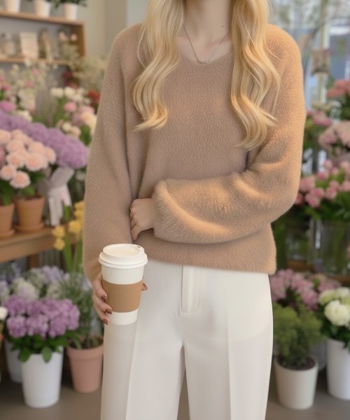 cammie（キャミー）の「Ｖネックシャギーニット（ニット/セーター・レディース・ピンク/ベージュ/ホワイト・F）」の11枚目の写真