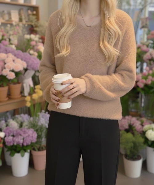 cammie（キャミー）の「Ｖネックシャギーニット（ニット/セーター・レディース・ピンク/ベージュ/ホワイト・F）」の12枚目の写真
