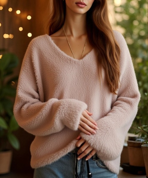 cammie（キャミー）の「Ｖネックシャギーニット（ニット/セーター・レディース・ピンク/ベージュ/ホワイト・F）」の14枚目の写真
