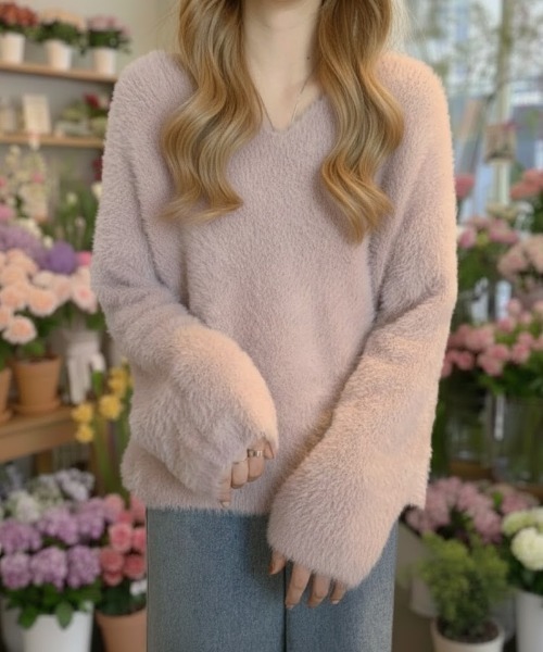 cammie（キャミー）の「Ｖネックシャギーニット（ニット/セーター・レディース・ピンク/ベージュ/ホワイト・F）」の15枚目の写真
