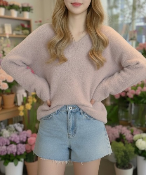 cammie（キャミー）の「Ｖネックシャギーニット（ニット/セーター・レディース・ピンク/ベージュ/ホワイト・F）」の16枚目の写真