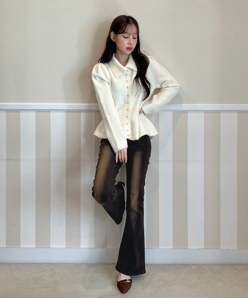 by muni:r(バイ ムニール)の「【着用動画あり・3色展開・身長別】ウォッシングブーツカットデニムパンツ(デニムパンツ・レディース・ブルー系その他/ブラウン/ブルー・S-Short/S-Regular/M-Short/M-Regular)」の9枚目の写真