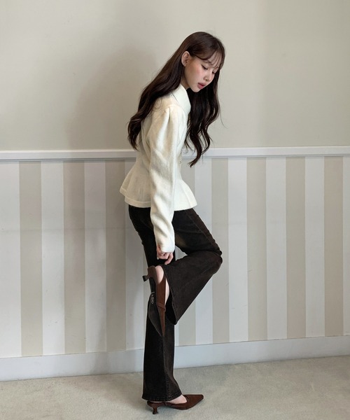 by muni:r(バイ ムニール)の「【着用動画あり・3色展開・身長別】ウォッシングブーツカットデニムパンツ(デニムパンツ・レディース・ブルー系その他/ブラウン/ブルー・S-Short/S-Regular/M-Short/M-Regular)」の10枚目の写真