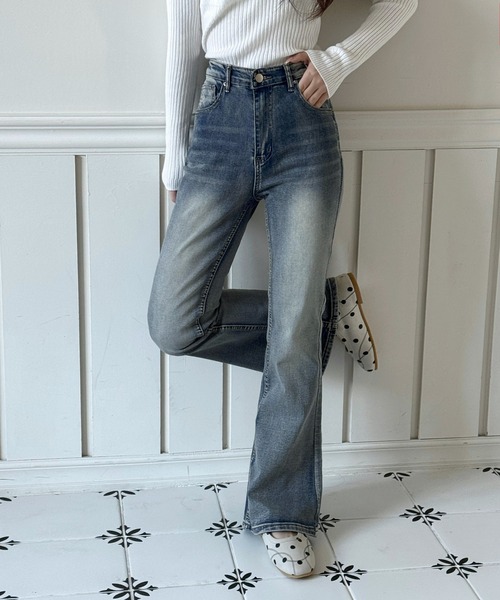 by muni:r(バイ ムニール)の「【着用動画あり・3色展開・身長別】ウォッシングブーツカットデニムパンツ(デニムパンツ・レディース・ブルー系その他/ブラウン/ブルー・S-Short/S-Regular/M-Short/M-Regular)」の14枚目の写真