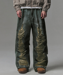 NOT4NERD | Camo Layered Destroyed Denim Pants - Deep Blue(デニムパンツ)